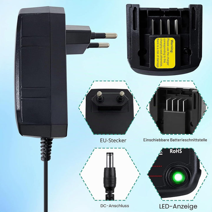 Li-ion Akku Ladegerät Ersatz LCS1620 Kompatibel mit Black &amp; Decker Lithium-Akku 10,8V/14,4V/20V, LB2
