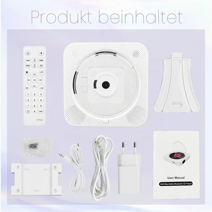 CD-Player mit Bluetooth – Wandmontierbarer Musik-Player Home Audio Boombox mit LCD-Display und Staub