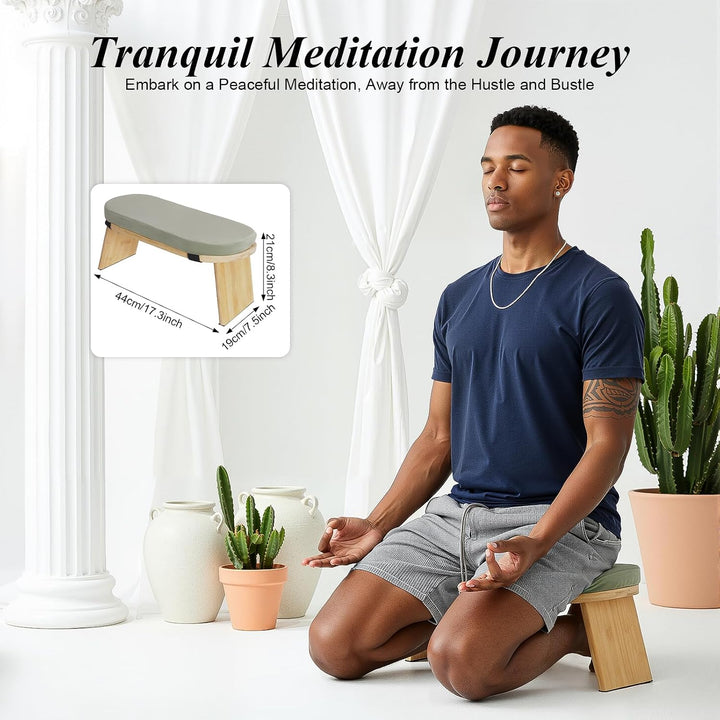 Meditationshocker, Klappbare Meditationsbank aus Bambus, 5° Neigung, Samt-Kissen, ergonomisch, faltb