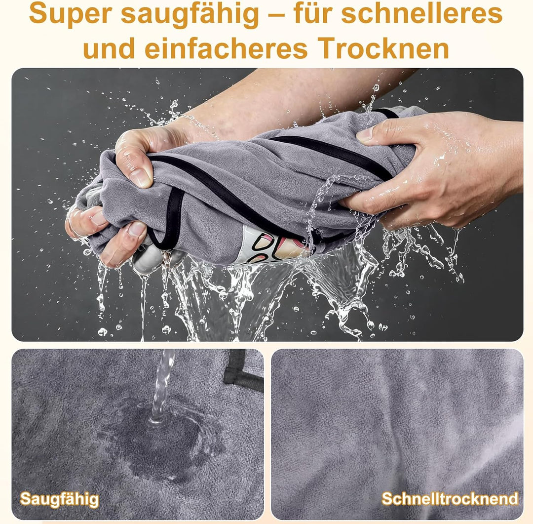 Hundehandtuch 2er Set, Hunde Handtuch Extra Saugfähig, Mikrofaser-Handtücher mit Griffaschen und Tas