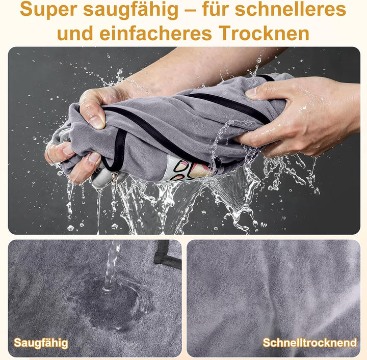 Hundehandtuch 2er Set, Hunde Handtuch Extra Saugfähig, Mikrofaser-Handtücher mit Griffaschen und Tas