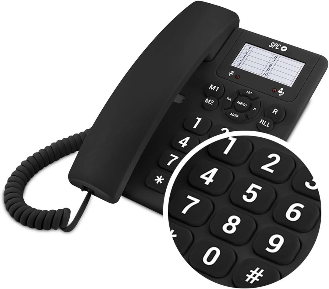 SPC Original – Tisch- oder Wandtelefon, mit grossen, leicht zu bedienenden Tasten, 3 Direktspeicher,