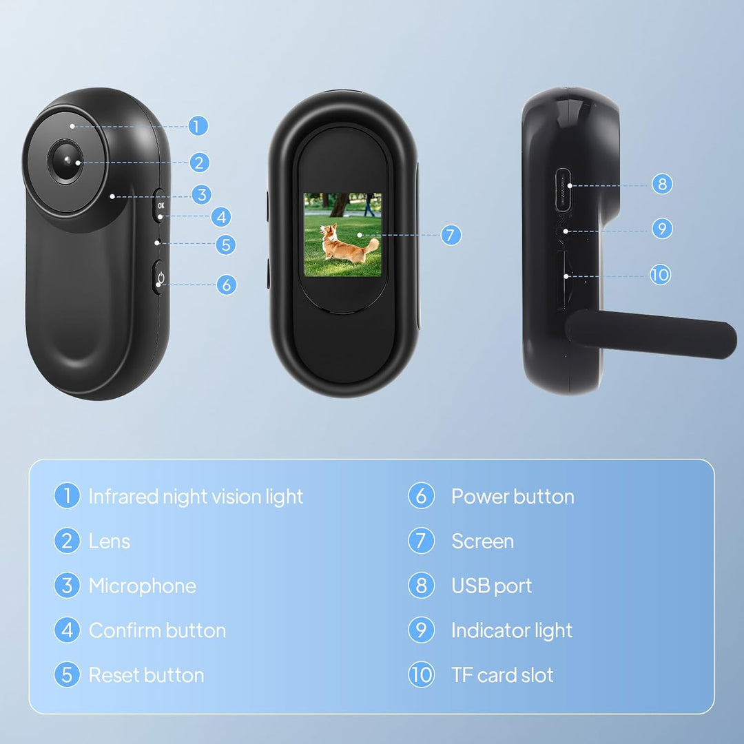 Mini Action Cam, 1080P Tragbare Body Kamera, 130° Bodycam Körperkamera, Outdoor-Reiten Actionkameras