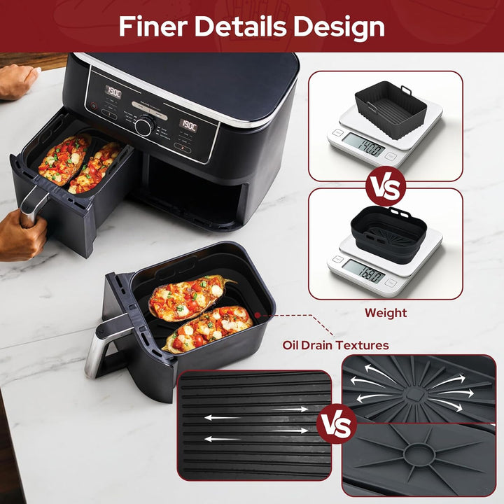 Alyvisun 4 Stück Airfryer Silikon Basket Wiederverwendbar Backform Air Fryer Silikonformen Rechtecki