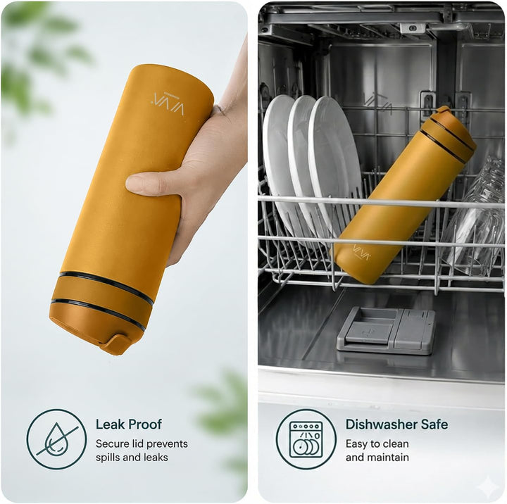 VIVA Recharge Pro Thermobecher, auslaufsicher, Kaffee &amp; Tee, 460 ml, Gelb | Doppelwandig isolierter