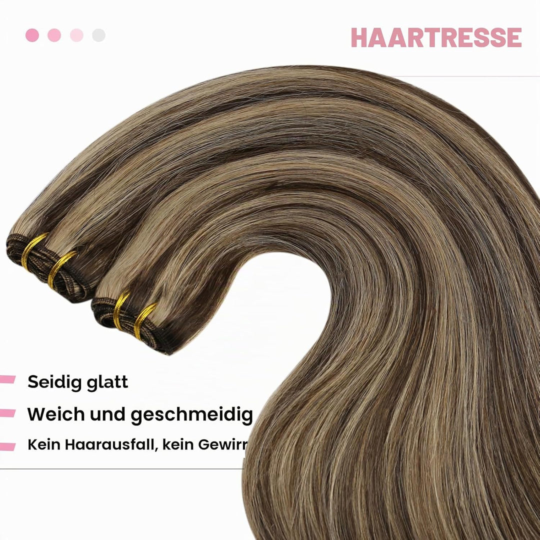 YoungSee Echthaar Tressen Dunkelbraun Tressen Extensions Echthaar Braun Blond Tressen Echthaar 40cm