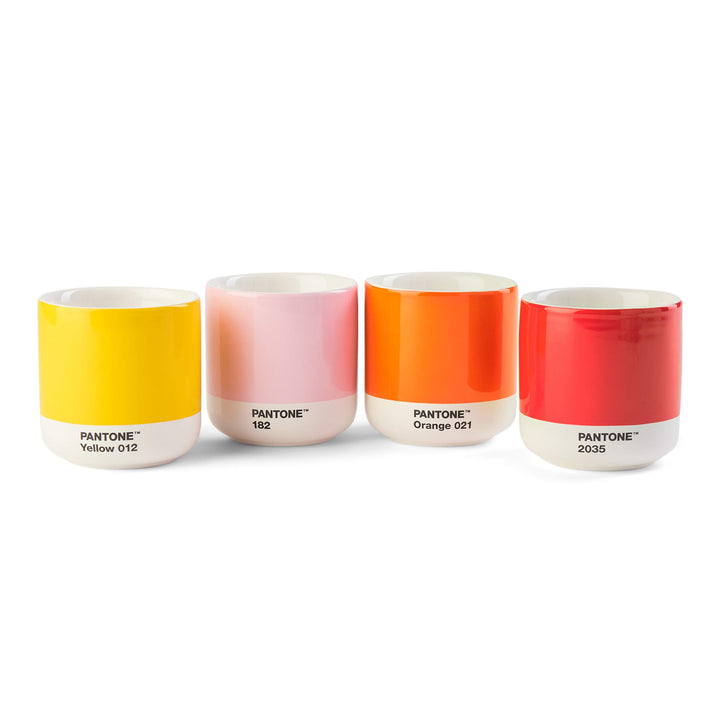 Pantone doppelwandiger Porzellan-Thermobecher Cortado, ohne Henkel,190ml, 4er-Set in Geschenkbox, Ye