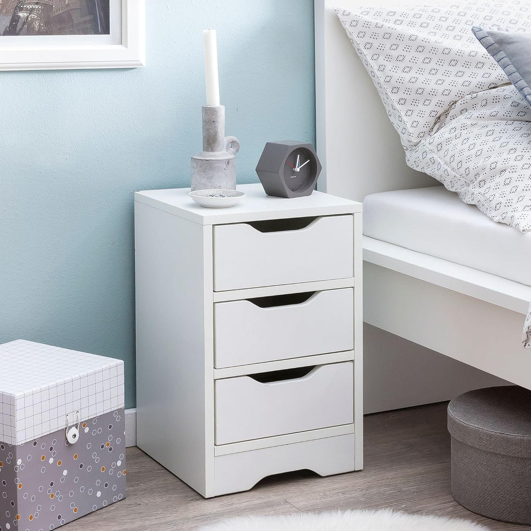 Wohnling Nachtkonsole WL5.704 31x49x31 cm Weiss Matt mit 3 Schubladen | Weisse Nachtkommode mit Stau