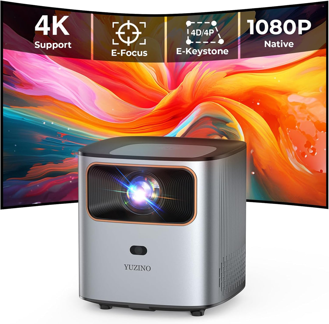 YUZINO Beamer 4K,【Elektrischer Fokus & Trapezkorrektur & Zoom】 15000L Native 1080P WiFi Bluetooth Pr
