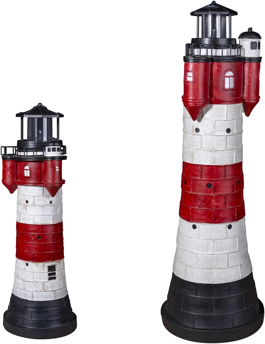 colourliving Leuchtturm Roter Sand mit LED Blinklicht Leuchtturm Solar für Draussen Maritime Dekorat
