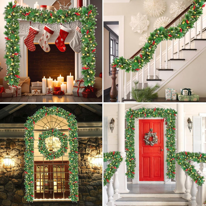 Weihnachtsgirlande, 2,7 m, Weihnachtsgirlande mit Lichtern, künstliche Weihnachtsbaumgirlande, Weihn