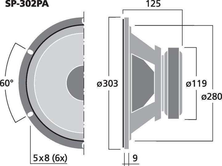 MONACOR SP-302PA Universal-Tieftöner mit 100 Watt Nennbelastbarkeit und einer Impedanz von 8 Ohm, Ba