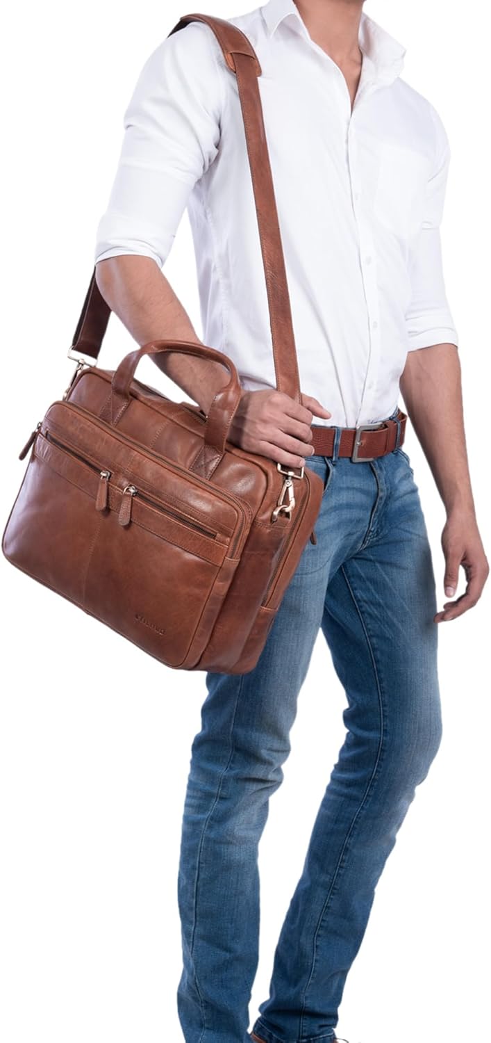 STILORD 'Explorer' Lehrertasche Leder Herren Damen Aktentasche Büro Schulter- oder Umhängetasche für