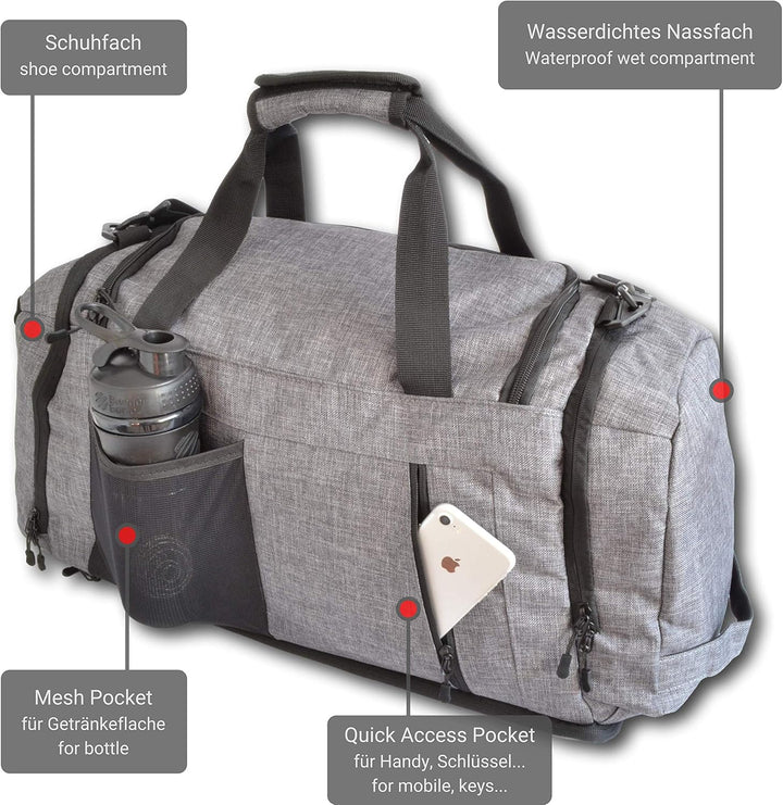 Bearformance® Ultimate Sportbag | Sporttasche mit Schuhfach & Nassfach mit Rucksackfunktion für Herr