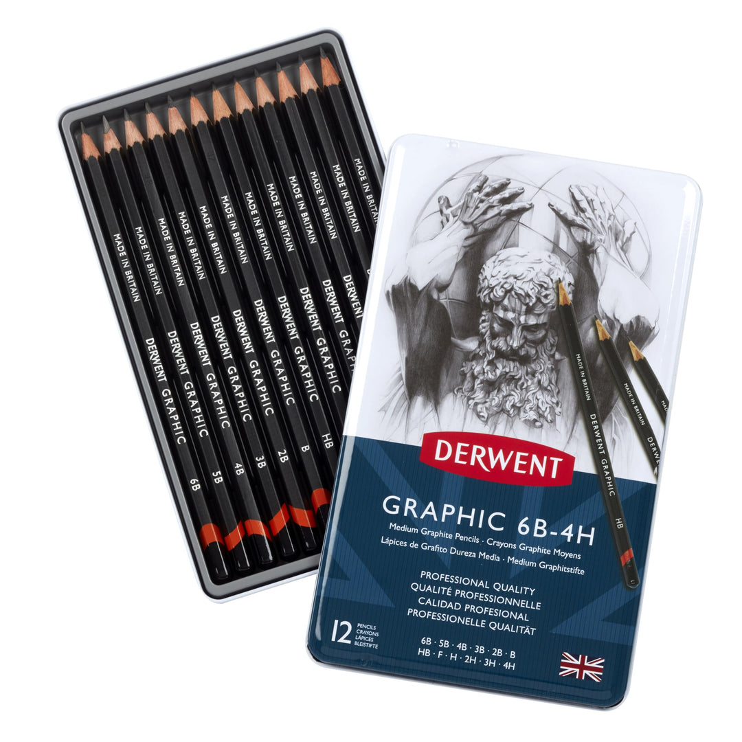 Derwent Graphic Bleistifte M 6B-4H Metallbox 12 Stück 1 stück (12er Pack), 1 stück (12er Pack)