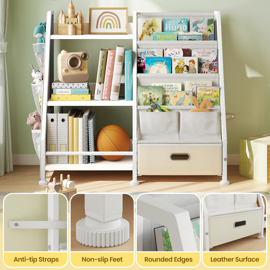 GoTiling Kinder Bücherregal Kinderzimmer Spielzeugregal: Bücherregal mit 1 Aufbewahrungsboxen und 3