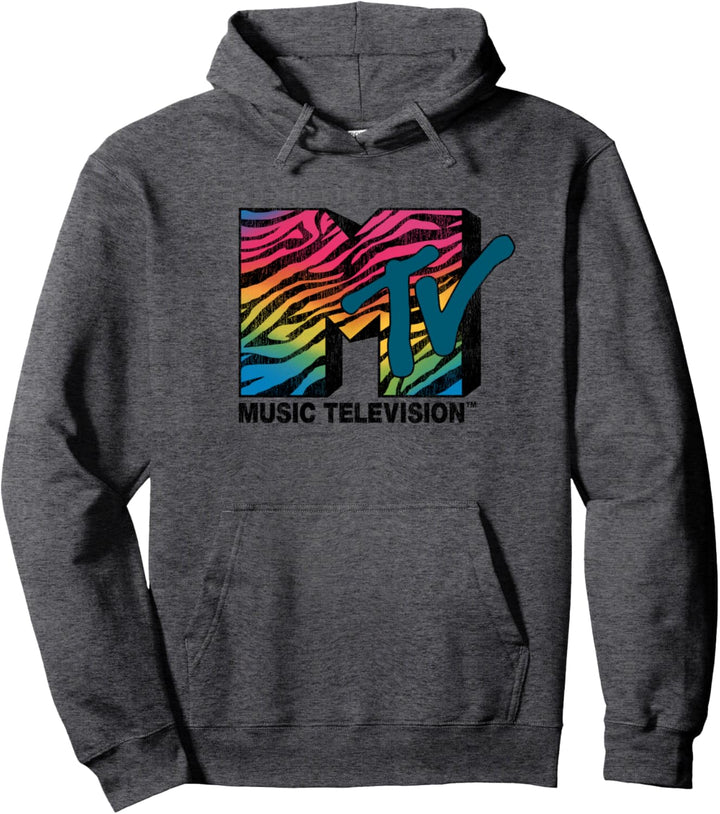 MTV Rainbow Zebra Stripe Logo Pullover Hoodie