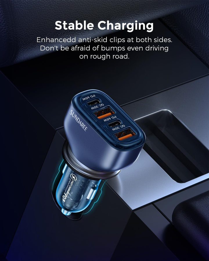 SUNDAREE Zigarettenanzünder USB C,120W 4 Port 12V 24V Kfz Handy Auto Ladegeräte Type C PD QC 4fach S