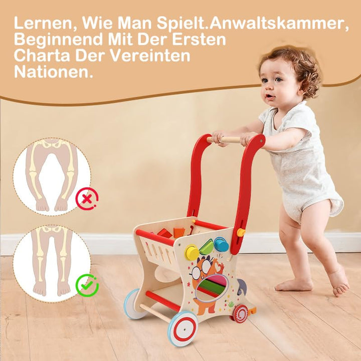 Holz Lauflernwagen für Kleinkinder 1-3 Jahre, Multifunktionaler Einkaufswagen Spielzeug mit Formsort