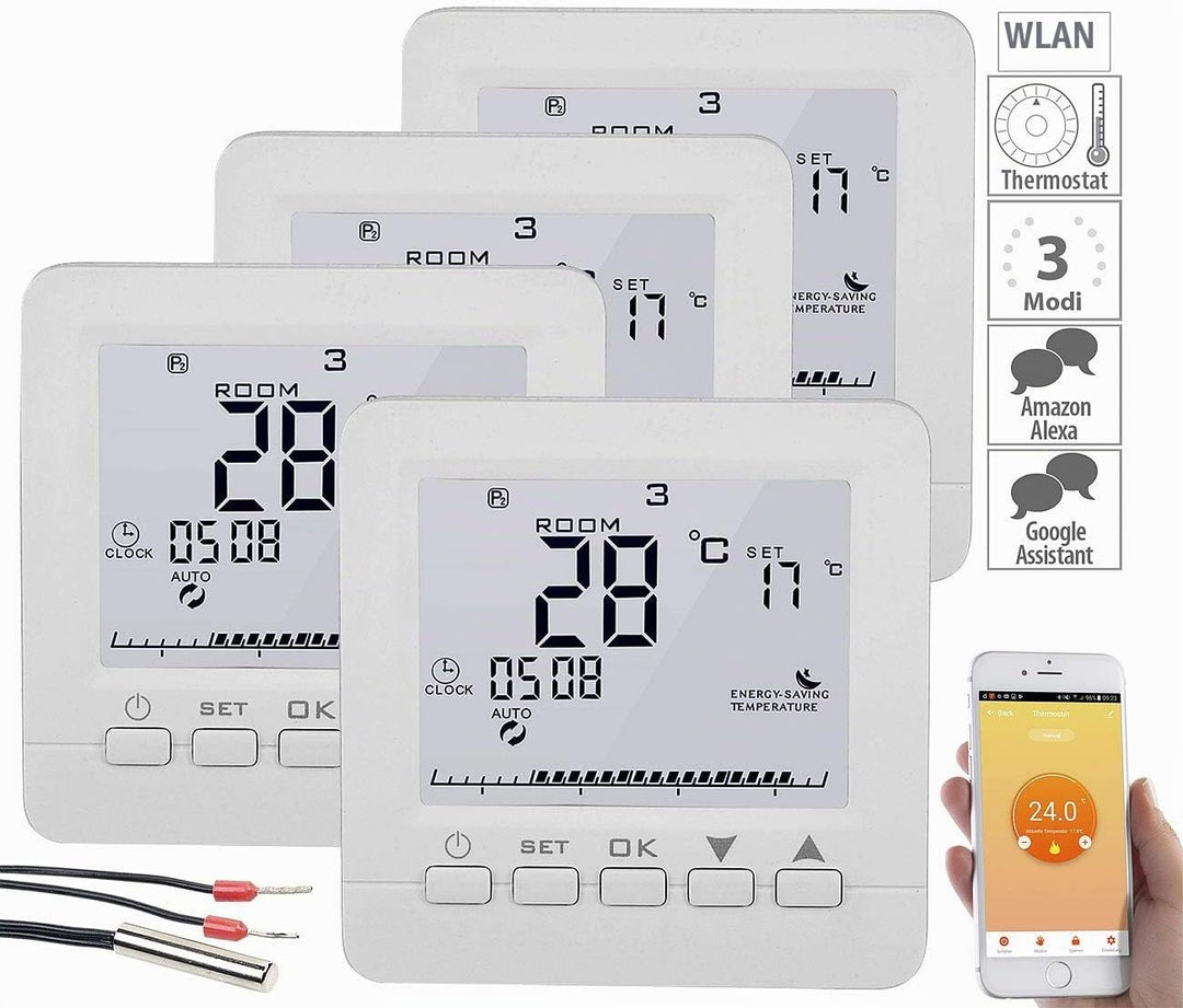 revolt Wandthermostat: 4er-Set WLAN-Thermostate für Fussbodenheizung, für Siri, Alexa &amp; GA (Raum The