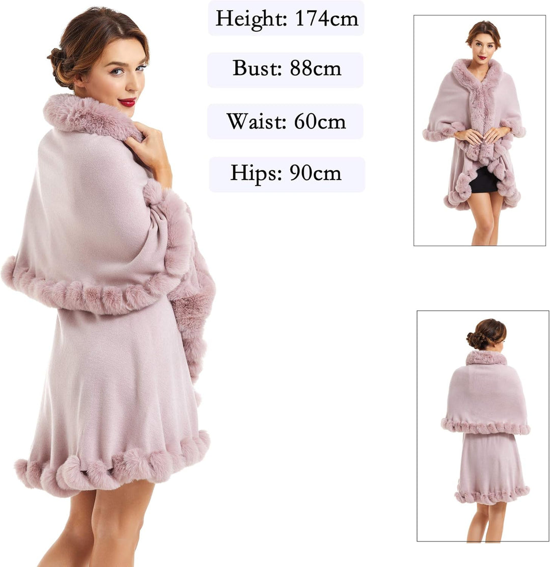 ZLYC Damen Winter Kunstpelz Poncho Strick Schal Stola Warm Cape Cardigan Normal Hellrosa, Normal Hel
