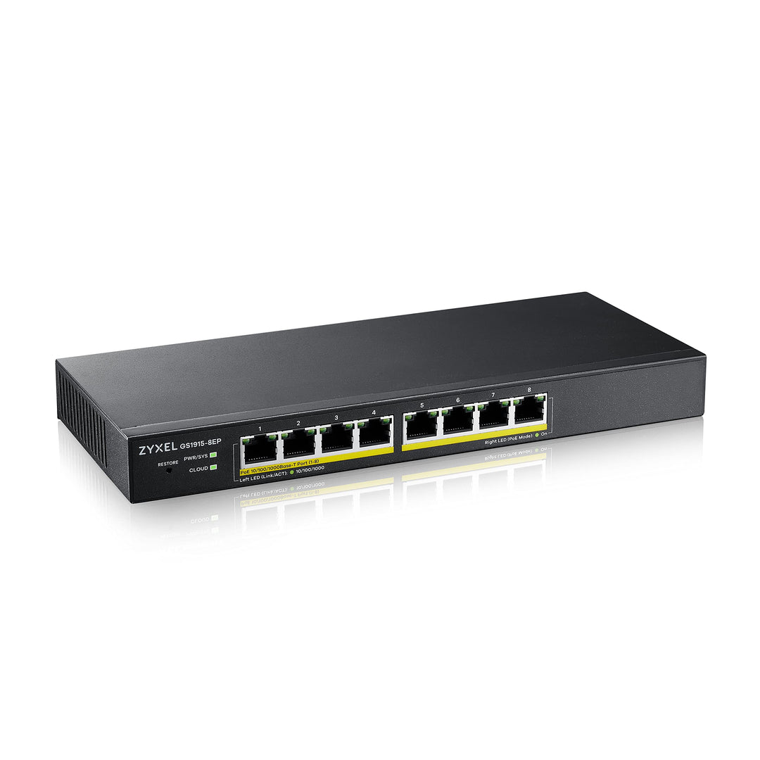 Zyxel 8-Port GbE PoE Smart Hybrid Mode Switch | Standalone oder Nebula Cloud | 60 Watt 802.3at | Des