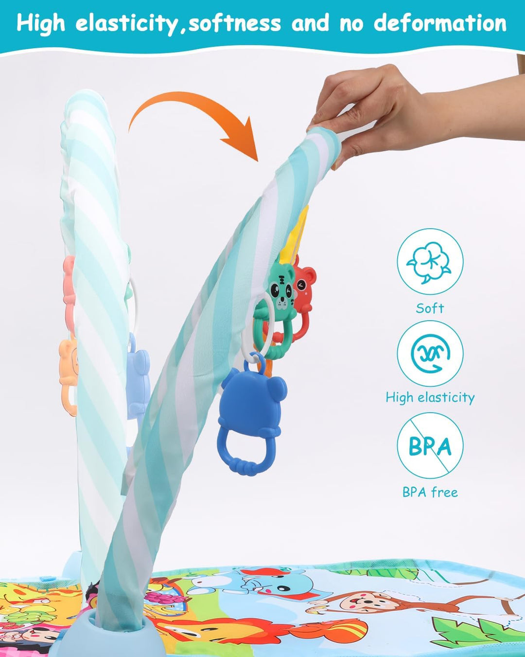 Baby Spielbogen Spieldecke,pieldecke Baby-Spielmatte mit Klavier,Spielmatte mit Spielbogen abnehmbar