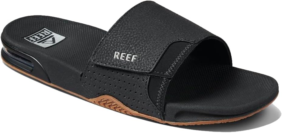 Reef Herren Fanning Slide Flipflop 39 EU Black Silver, 39 EU Black Silver
