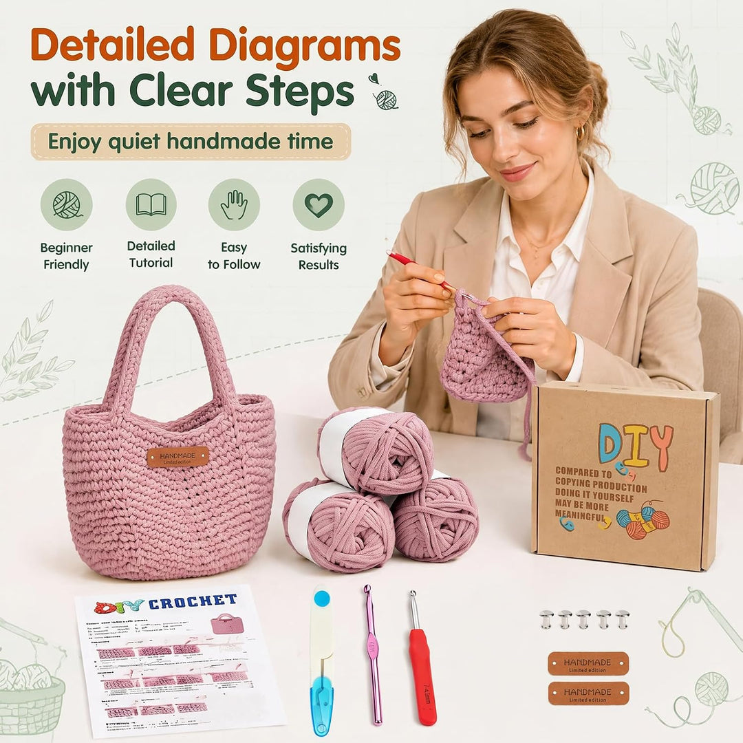 MIUUIPI Häkelset Für Anfänger - Strandtasche Damen, Häkel Set für Anfänger Erwachsene, Häkelnadel, D