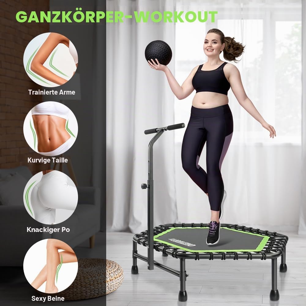 ONETWOFIT 114cm Trampolin Outdoor,Rückprall Trampolin für Erwachsene, Leises Mini Trampolin für das