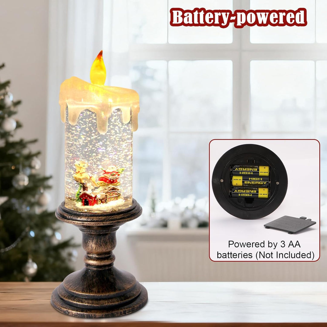 Kerzenförmige Schneekugel Wasserspinner-LED-Laterne mit Timer, batteriebetrieben (Batterien Nicht im