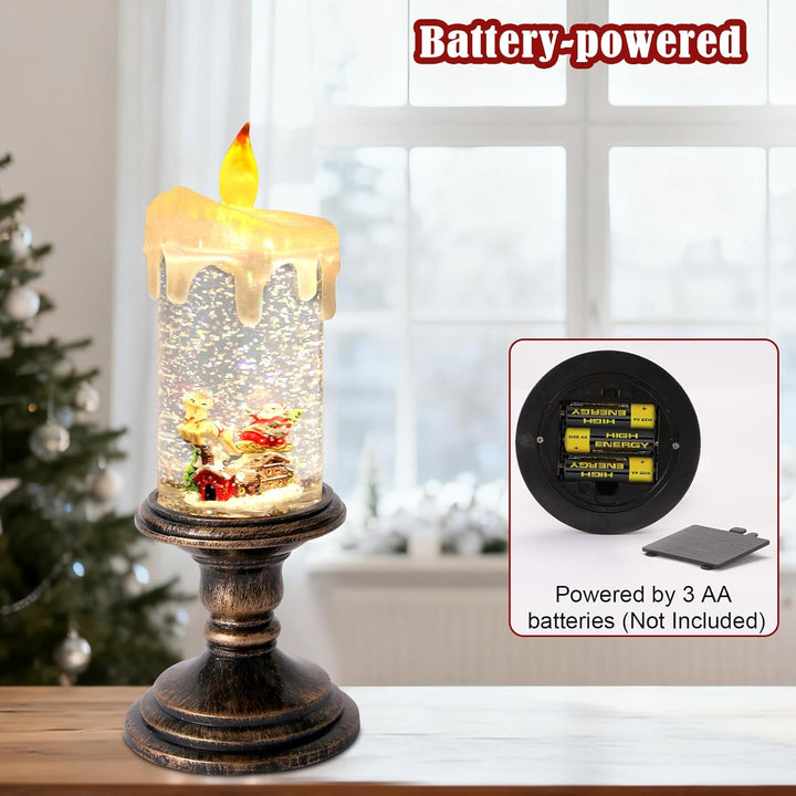 Kerzenförmige Schneekugel Wasserspinner-LED-Laterne mit Timer, batteriebetrieben (Batterien Nicht im