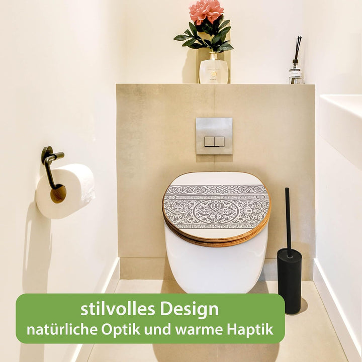 banjado Design WC Sitz Bambus Absenkautomatik 45,8x37,5cm - Toilettendeckel mit Absenkautomatik Holz