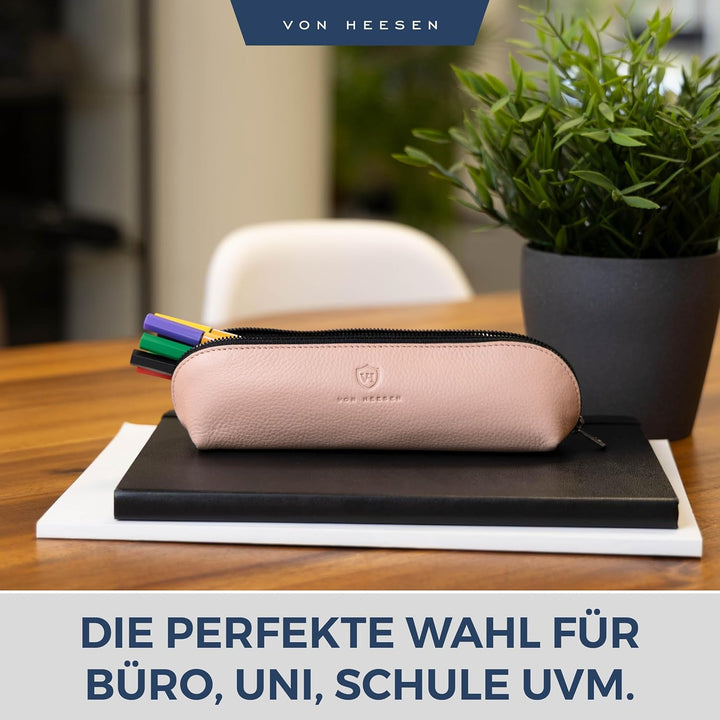 VON HEESEN® Echtleder Federmäppchen Leder Federmappe Etui für Stifte Mäppchen Schule Federtasche Uni
