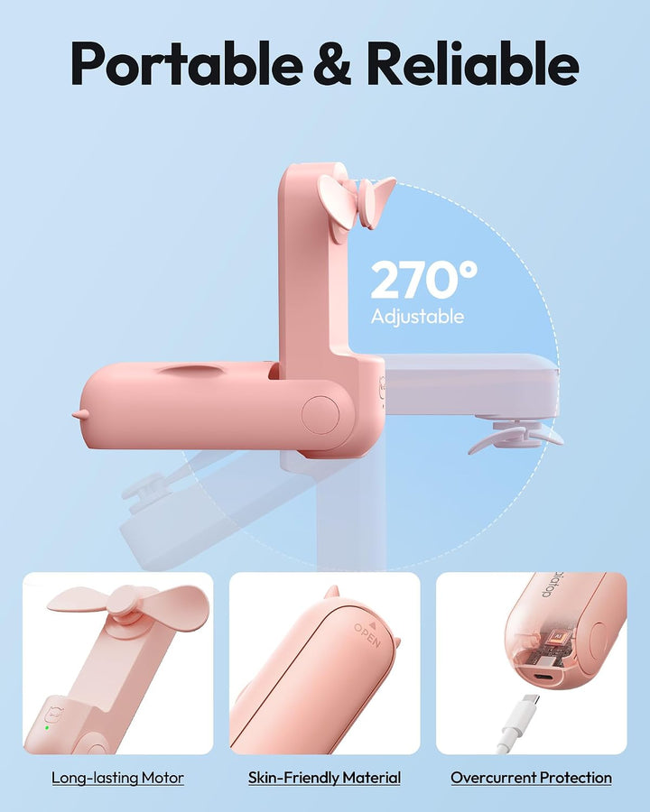 Gaiatop Tragbarer Handventilator, 3-in-1 Mini Ventilator[Bis zu 17 Stunden Kühlzeit], Faltbarer Tasc