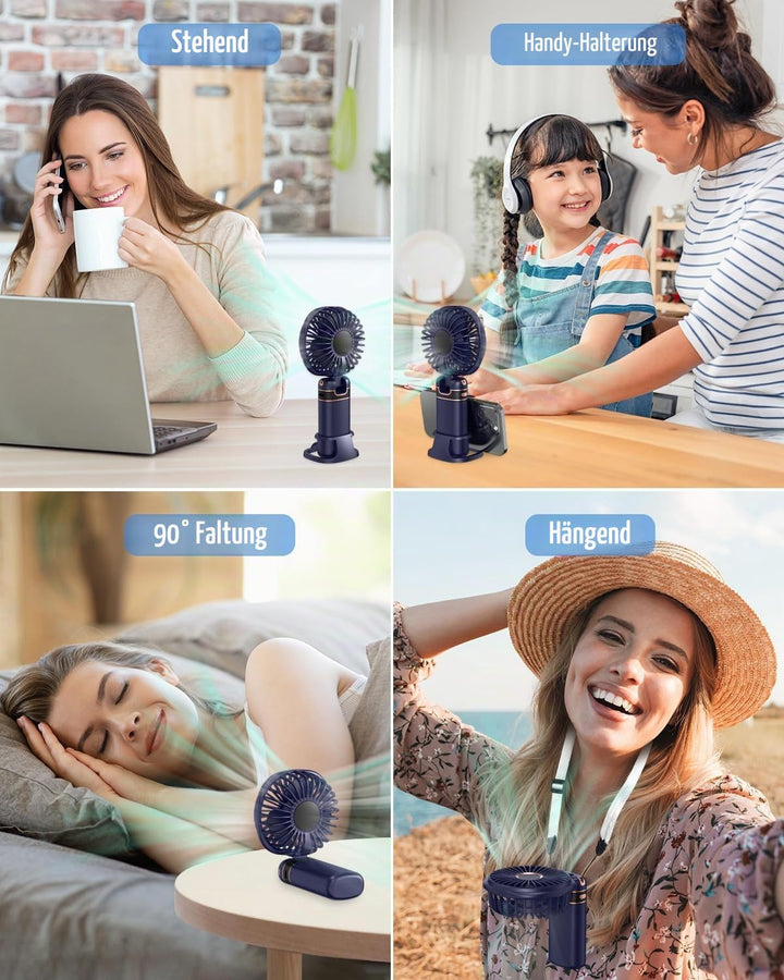 FAPPEN Handventilator, Tragbarer USB-Handventilator, Faltbarer Mini Ventilator mit Sockel und Umhäng