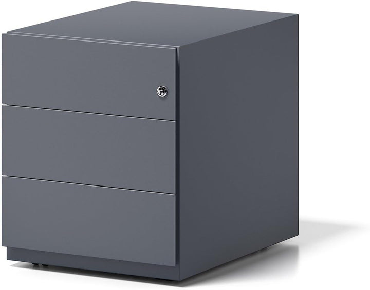 BISLEY Rollcontainer Note mit Griffleiste, 3 Universalschubladen, Metall, 634 Anthrazitgrau, 56.5 x