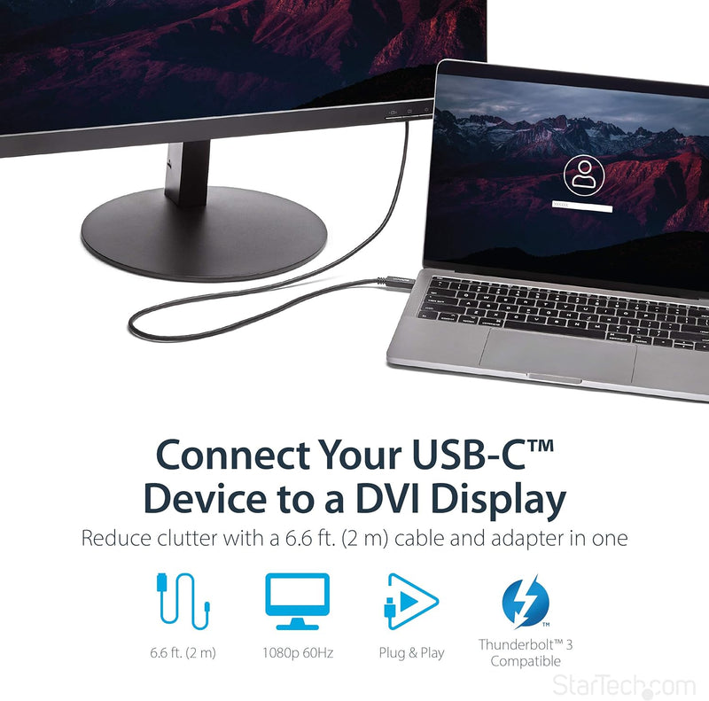 StarTech.com USB-C auf DVI Adapterkabel - USB Typ-C auf DVI Konverter / Adapter - 2m - 1920x1200, 2m