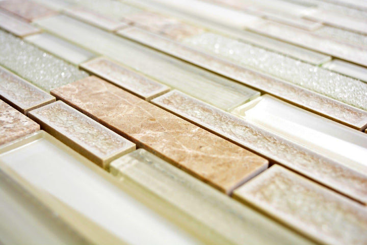 Mosaik Fliese Transluzent Keramik beige Verbund Glasmosaik Crystal Stein Keramik beige für WAND BAD