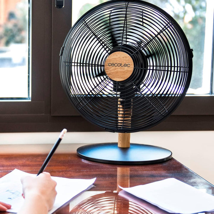 Cecotec Tischventilator EnergySilence 600 WoodDesk. 40 W, Holzoptik-Finish, Durchmesser 12" mit 4 Bl