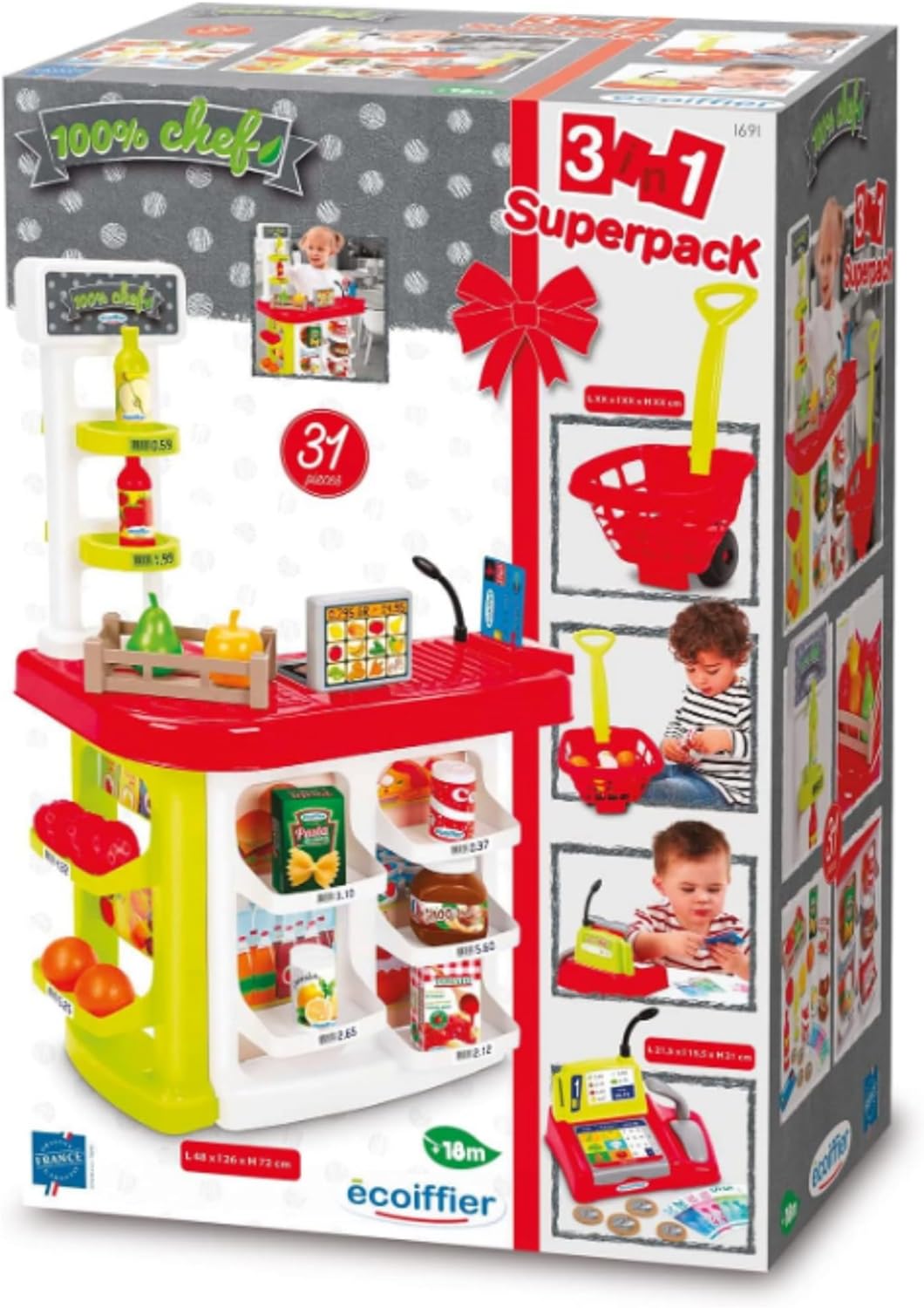 Toys Ecoiffier – 1691 – Kassenausgang Supermarkt 3-in-1 mit Verkaufszubehör – Nachahmungsspiel – ab
