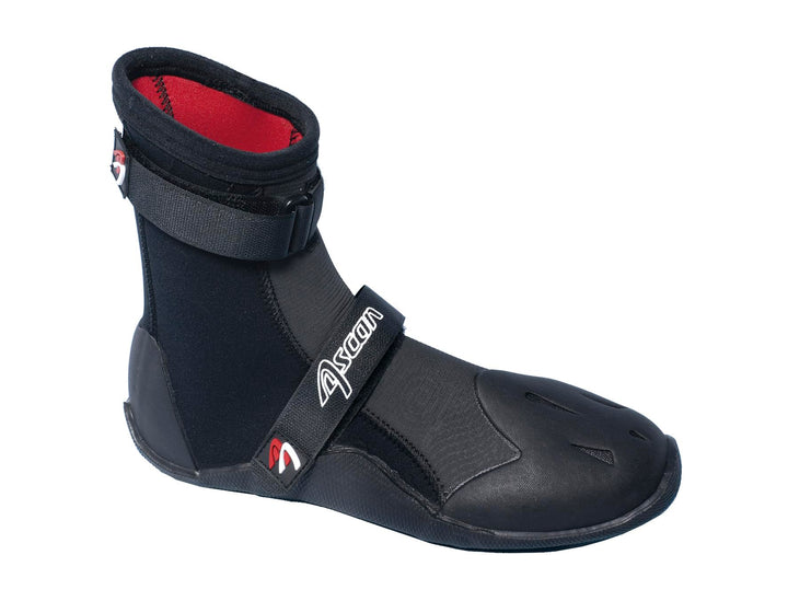 Ascan Jibe 5mm Neoprenschuh mit Klettverschluss an Schaft und RIST. Grossflächige Zehenverstärkung.