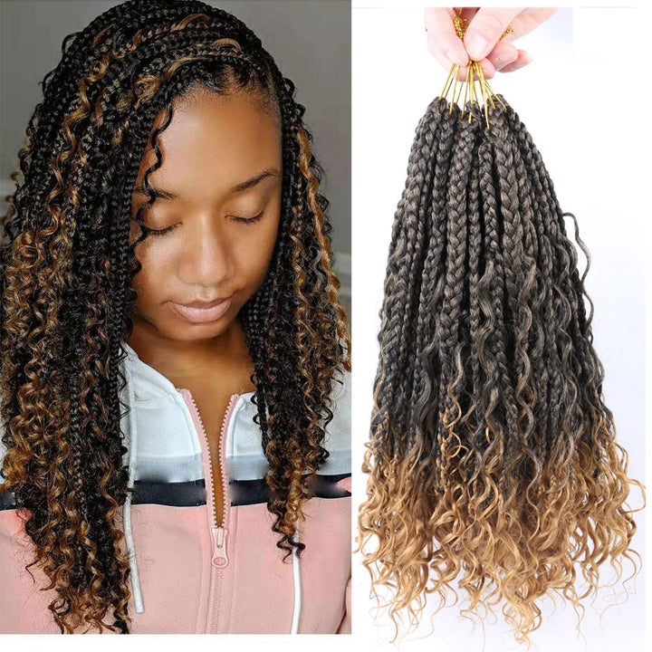 Crochet Box Braids Curly Hair Extensions 14Zoll Goddess Bohemian Hippie Synthetic Curly Ends (1B/27)