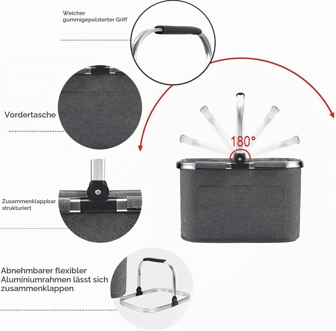 30L Einkaufskorb 2pcs Erschwinglich Picknickkorb Einkaufstasche Tragekorb mit Aluminiumgriff Faltbar