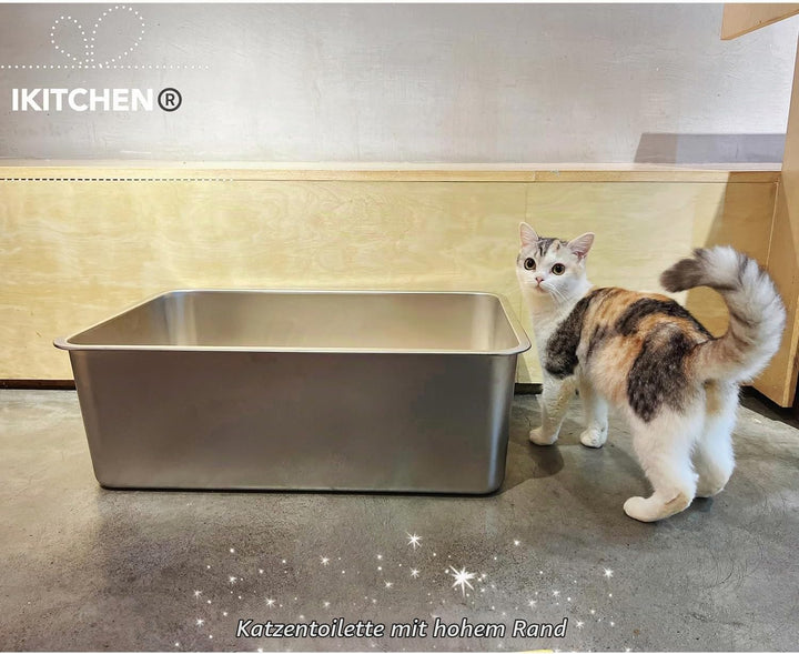 IKITCHEN Grosse Katzentoilette Edelstahl(60×40×20cm), Litter Box Katzenklo, Katzen und Kaninchen Met