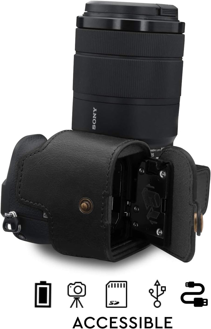 MegaGear MG1807 Ever Ready Kameratasche aus Leder, für Sony Alpha A6600, Schwarz, schwarz