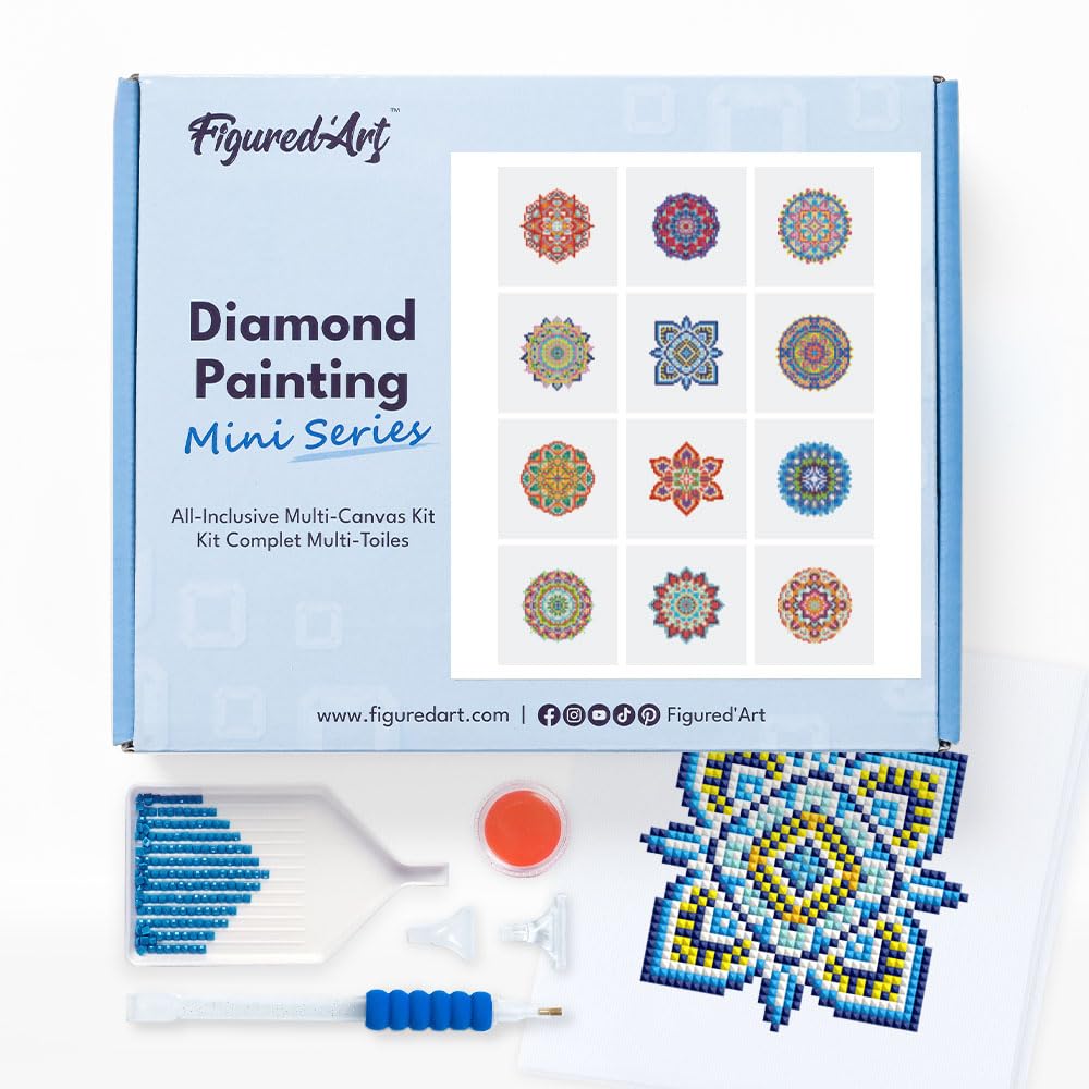 Figured'Art Mini Serie Diamond Painting Erwachsene - Mandalas - Premium-Box mit 12 Stück 15x15 cm 5D