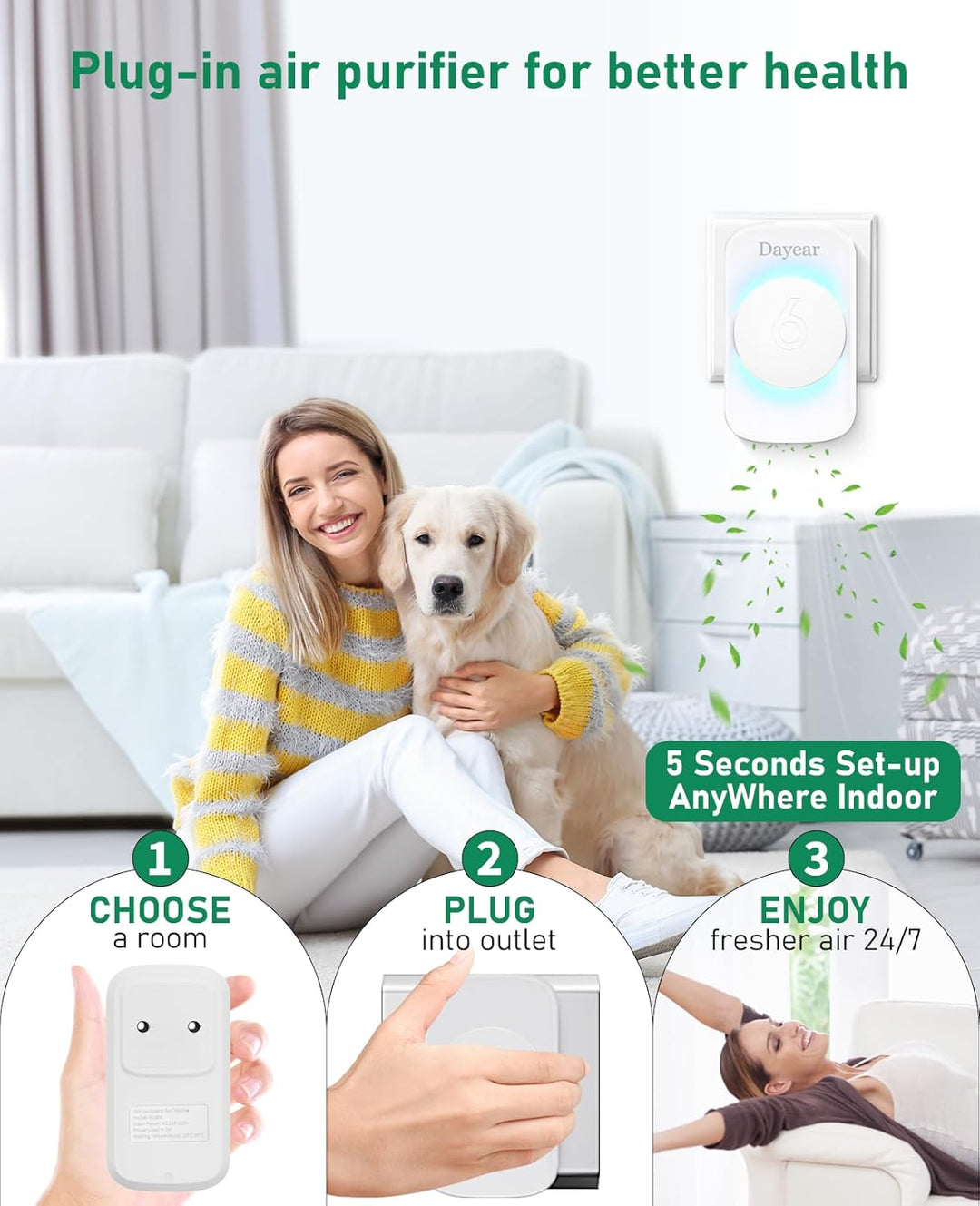 Luftreiniger, Dayear Air Purifier Ionizer Generator, Plug in Negativ Ionen Luftreiniger für Büro, Zi