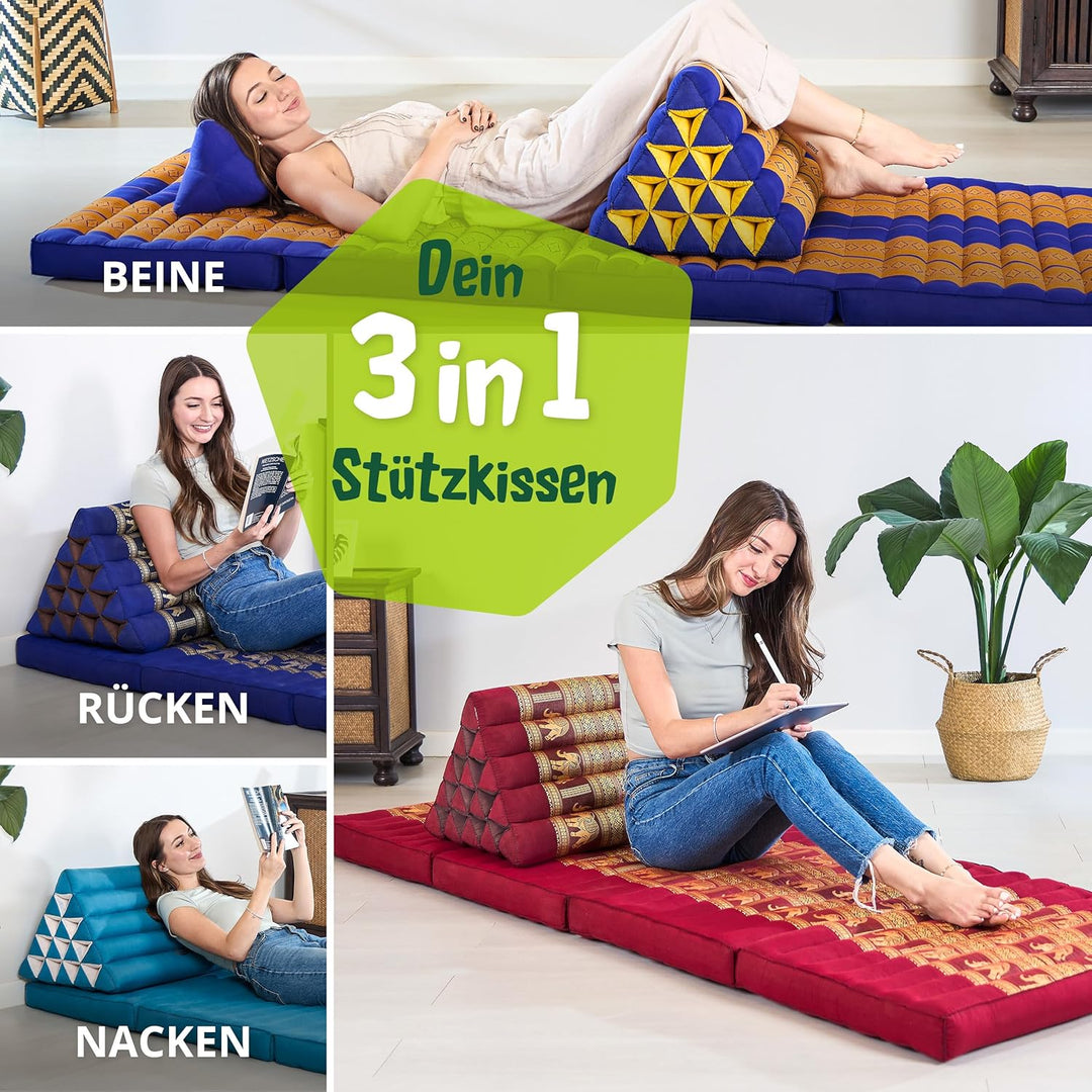 livasia Rückenstützkissen extrahoch mit Thaiseide - 38x55x35cm - Dreieckskissen für Garten/Balkon, K
