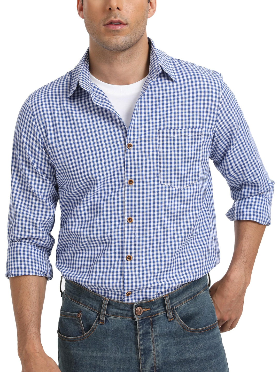 Yukiuiny Herren Holzfällerhemd 100% Baumwolle Langarm Kariertes Hemd Casual Button Down Flanell Frei